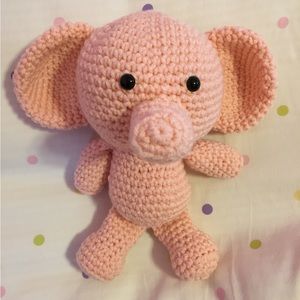 SOLD but I will take orders. Handcrafted crochet pink elephant